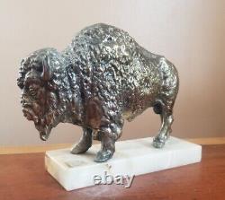 Vintage 1960s Buffalo Bison Sculpture Onyx Base Pot Metal New Diamond