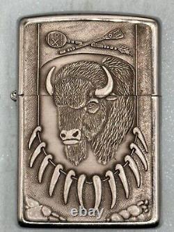 Vintage 1997 Bison Buffalo Emblem HP Chrome Zippo Lighter NEW Barrett Smythe