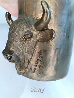 Vintage'77 American Artist Carl Wagner Signed LE Bronze Mug American Bison