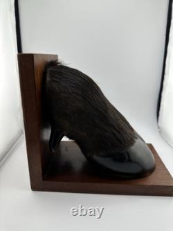Vintage American Buffalo/Bison Taxidermied Hoof Bookends Mahogany Wood Bases