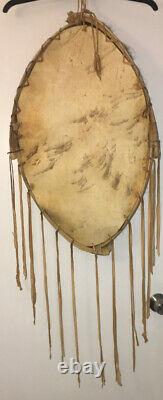 Vintage American Indian Wall Hanging Buffalo Hide Shield & Bison Leather Straps