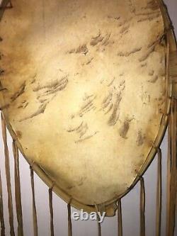 Vintage American Indian Wall Hanging Buffalo Hide Shield & Bison Leather Straps