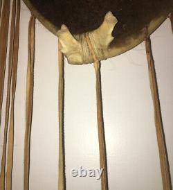 Vintage American Indian Wall Hanging Buffalo Hide Shield & Bison Leather Straps