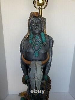 Vintage Apsit Bros California Native American Shaman Holding Bison Skull Lamp