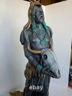 Vintage Apsit Bros California Native American Shaman Holding Bison Skull Lamp