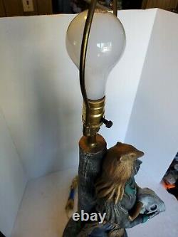 Vintage Apsit Bros California Native American Shaman Holding Bison Skull Lamp