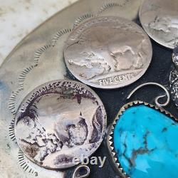 Vintage Bison Nickels Belt Buckle Turquoise Coral Western Belt Large 4 X 3