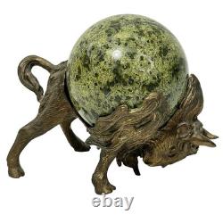 Vintage Bronze Bull Buffalo Bison Round Marble Sphere Body Wall Street Sculpture