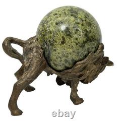 Vintage Bronze Bull Buffalo Bison Round Marble Sphere Body Wall Street Sculpture
