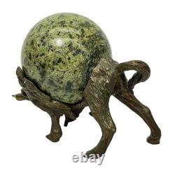 Vintage Bronze Bull Buffalo Bison Round Marble Sphere Body Wall Street Sculpture
