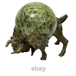 Vintage Bronze Bull Buffalo Bison Round Marble Sphere Body Wall Street Sculpture