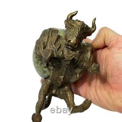 Vintage Bronze Bull Buffalo Bison Round Marble Sphere Body Wall Street Sculpture