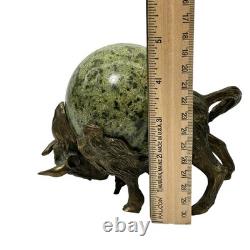 Vintage Bronze Bull Buffalo Bison Round Marble Sphere Body Wall Street Sculpture
