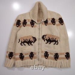 Vintage Buffalo Bison Cowichan Sweater Zip Up Wool Cardigan Adult Small