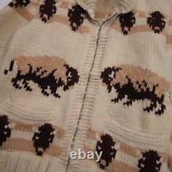 Vintage Buffalo Bison Cowichan Sweater Zip Up Wool Cardigan Adult Small