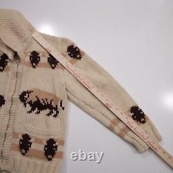 Vintage Buffalo Bison Cowichan Sweater Zip Up Wool Cardigan Adult Small