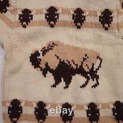 Vintage Buffalo Bison Cowichan Sweater Zip Up Wool Cardigan Adult Small