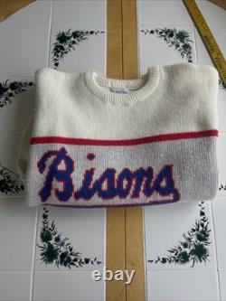 Vintage Buffalo Bisons Sweater S Cliff Engle 1984 Minor League Baseball Cream