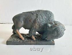 Vintage Cast Metal American Buffalo Bison Figure Henry Van Wolf Figure Statue