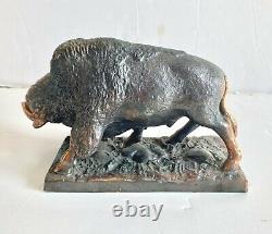 Vintage Cast Metal American Buffalo Bison Figure Henry Van Wolf Figure Statue