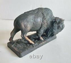 Vintage Cast Metal American Buffalo Bison Figure Henry Van Wolf Figure Statue