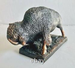 Vintage Cast Metal American Buffalo Bison Figure Henry Van Wolf Figure Statue