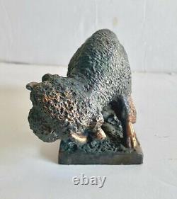 Vintage Cast Metal American Buffalo Bison Figure Henry Van Wolf Figure Statue