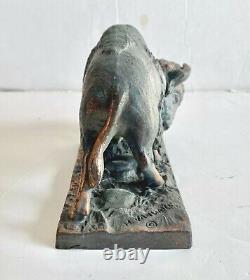 Vintage Cast Metal American Buffalo Bison Figure Henry Van Wolf Figure Statue