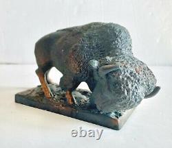 Vintage Cast Metal American Buffalo Bison Figure Henry Van Wolf Figure Statue