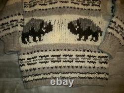 Vintage Cowichan Bison Buffalo Knit Thick Shawl Cardigan Sweater Mens Size Large