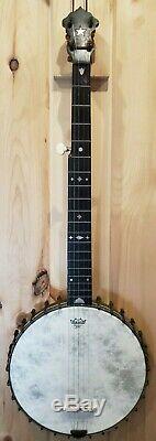 Vintage George Washburn 5 String Open Back Banjo 19 Fret 11 Pot Bison Inlay