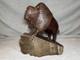 Vintage Hand Carved 11 Inch Tall Dark Wooden Buffalo Statue