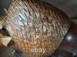 Vintage Hand Carved 11 Inch Tall Dark Wooden Buffalo Statue