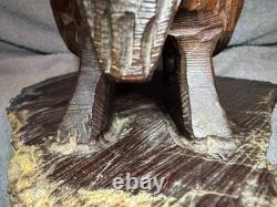 Vintage Hand Carved 11 Inch Tall Dark Wooden Buffalo Statue