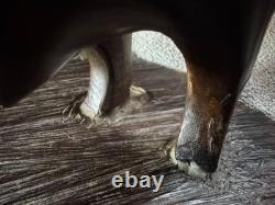 Vintage Hand Carved 11 Inch Tall Dark Wooden Buffalo Statue