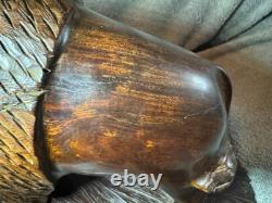 Vintage Hand Carved 11 Inch Tall Dark Wooden Buffalo Statue