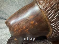 Vintage Hand Carved 11 Inch Tall Dark Wooden Buffalo Statue