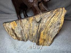 Vintage Hand Carved 11 Inch Tall Dark Wooden Buffalo Statue