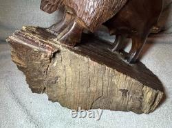 Vintage Hand Carved 11 Inch Tall Dark Wooden Buffalo Statue