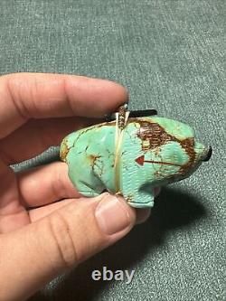 Vintage Joseph Begay Carved Turquoise Buffalo Bison Fetish Figurine