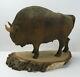 Vintage Large Hand Carved Wood Buffalo Bison Statue Figure Sculpture US