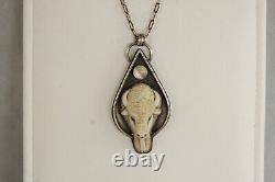 Vintage Lulu Bug Sterling Silver Laura Mears Bison Pendant Necklace Chain Signed
