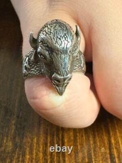 Vintage Mens Southwestern Buffalo Bison Sterling Silver Ring Size 11.5 Signed SB