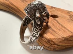 Vintage Mens Southwestern Buffalo Bison Sterling Silver Ring Size 11.5 Signed SB