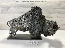 Vintage Mid-Century Brutalist Abstract Metal Bison Sculpture