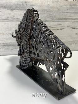 Vintage Mid-Century Brutalist Abstract Metal Bison Sculpture