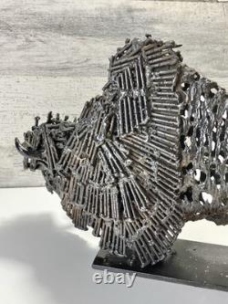 Vintage Mid-Century Brutalist Abstract Metal Bison Sculpture