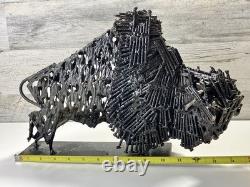 Vintage Mid-Century Brutalist Abstract Metal Bison Sculpture