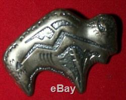 Vintage Native American Bison with Symbols Engraved Sterling Silver Pin/Pendant