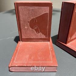 Vintage Native American Hand Carved Pipestone Buffalo Bison Bookends Book Motif